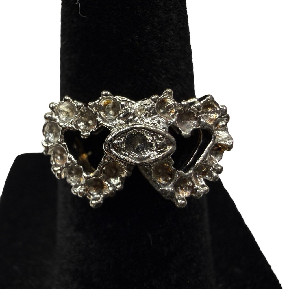 18KT GE Gold Plated Silver Setting Ring Two Hearts Center Empty Mount Sz 6.5